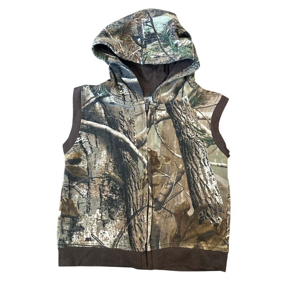 Game Winner Boys 3T Realtree AP‎ Camo Sleeveless Full Zip Hoodie Vest Brown